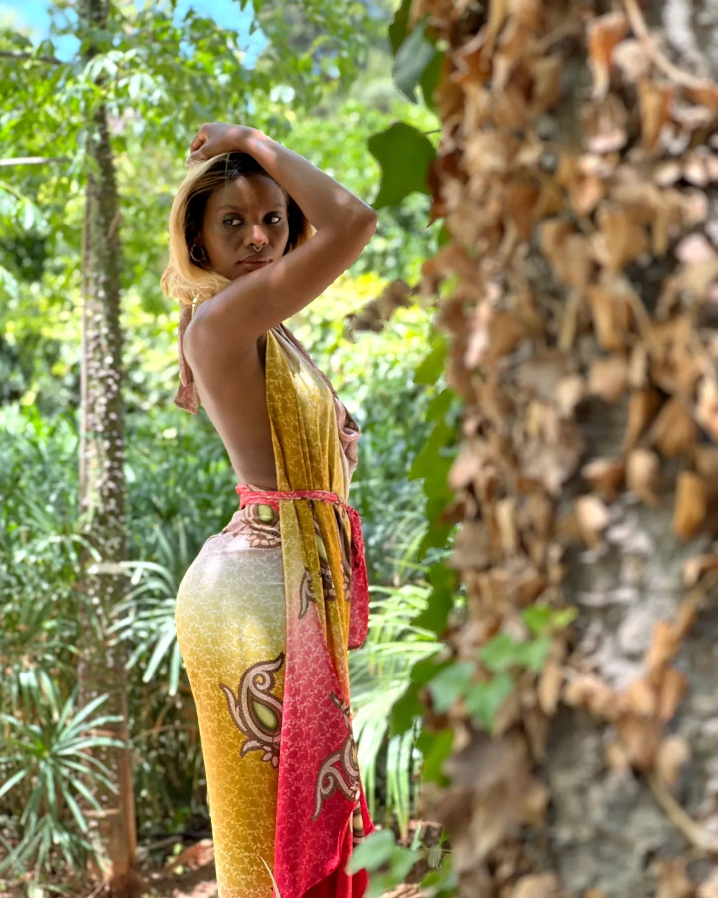 Safiya Silk Convertible Set – Red & Gold Jumpsuit