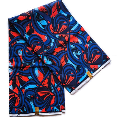 “LITO 100 Cotton Wax Print Fabric with vibrant blue geometric pattern”