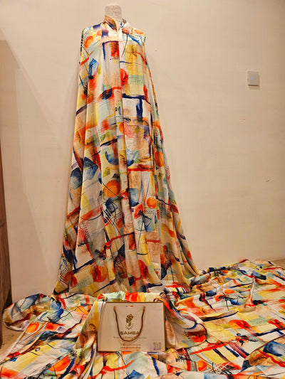 BRUSHSTROKE MIRAGE Silk Fabric in vibrant red and smooth texture