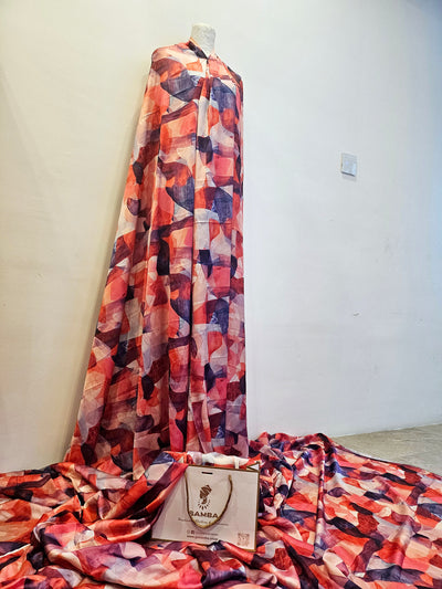 “CRIMSON KALEIDOSCOPE Silk Fabric vibrant red and smooth texture”