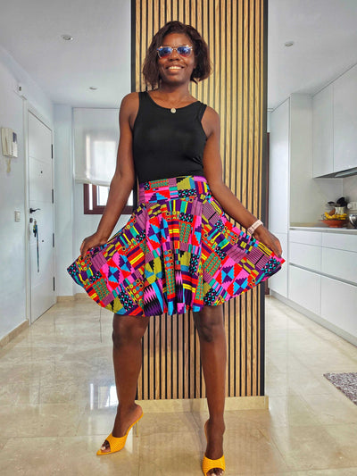 "Front view of KALEIDO KENTE Cotton Skirt"
